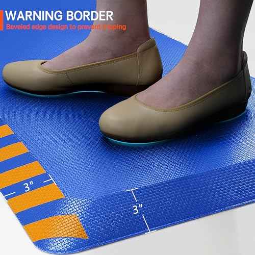 FEATOL Anti Fatigue Mat Industrial, Ergonomic Standing Floor Mat for Work for Stand -Safety Support for Leg & Back Pain(Blue with Yellow Border, 17" x 24", 1PC)