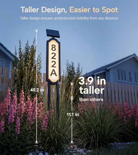 PASAMIC 40.2" Solar Lighted House Address Sign - Yard & Wall Mount, Waterproof, Black