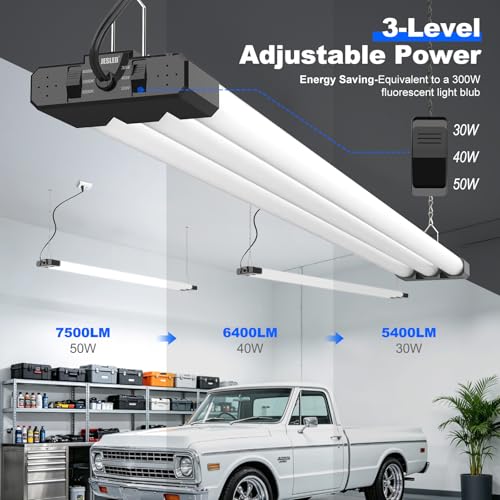 JESLED 4FT LED Shop Lights Black 7500LM, Adjustable 3CCT & Wattage, ETL Certified