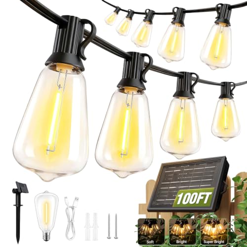Skoiuc 100FT Warm White Solar String Lights Outdoor Waterproof with Remote & Timer