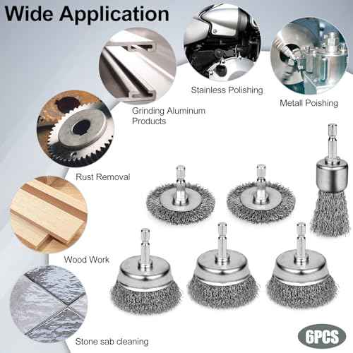 6PCS Professional Wire Wheel Brush Set, Carbon Steel Cup Wire Brush for Drill with 1/4 Inch Hex Shank, Wire Brushes Drill Attachments for Cleaning Rust Removal, Corrosion & Scrub Surfaces, Drill Brush