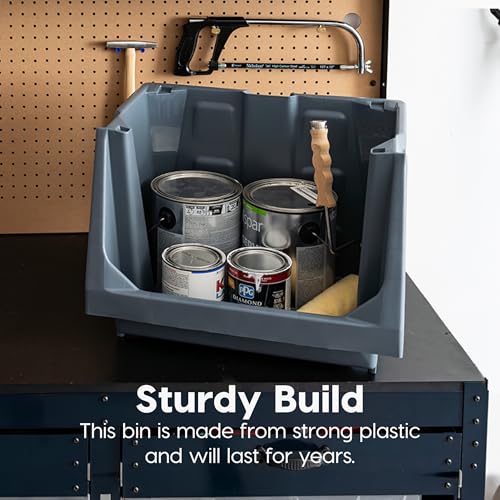 IRIS USA 3 Pack Large Open Front Storage Bins - Grey, Heavy Duty Stackable