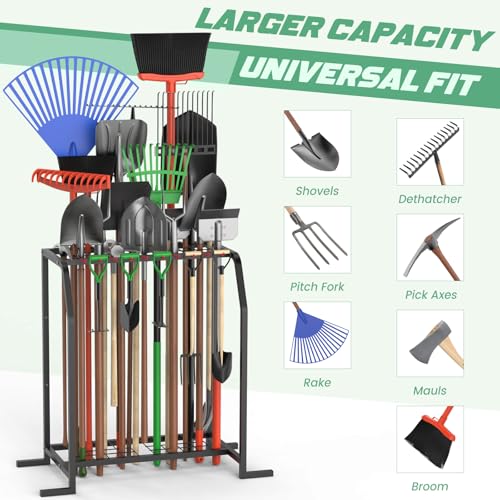 Trieez Extra Large Garden Tool Organizer for Garage, NEVER FALL OVER - Yard Tool Organizer Garage for Organization and Storage, Tool Rack for Shed, Outdoor, Tool Stand