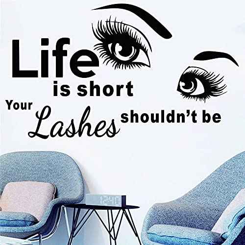 Removable Eyelash Wall Decal ? 17"x28" PVC Inspirational Quote Sticker with Eyes and Lashes ? Ideal for Beauty Salon, Makeup Studio, Lash Bar, Vanity Wall, or Cosmetologist Decor (JWH240-lashes)