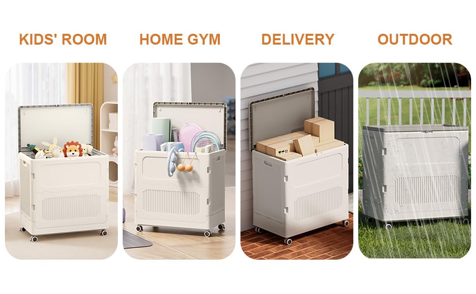 YardGo Dirty Laundry Basket, Laundry Hamper with Lid and Wheels, Rolling Laundry Basket, Waterproof Outdoor Box Storage- Ideal for Clothes Toys Storage, for Laundry, Kids Room, Home Gym(Cream Grey)