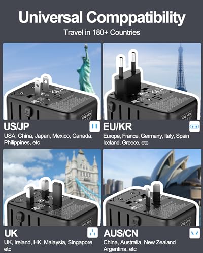 URJD 100W GaN Travel Adapter with 5 USB Ports & 2500W Outlet - Black & White