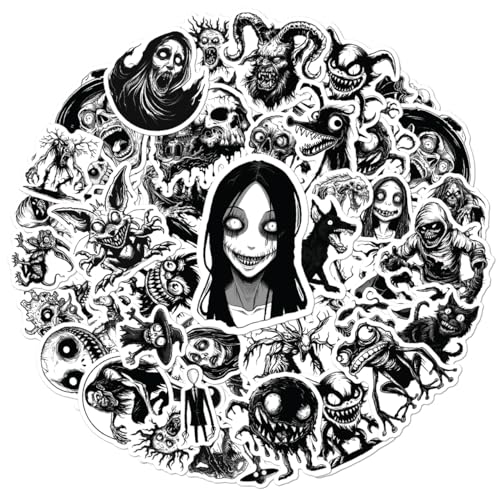 Creepy Horror Monster Vinyl Stickers Pack 50Pcs for Laptop Water Bottle Skateboard Journal Scrapbook Teens Adults Gothic Halloween Aesthetic Waterproof Decals Wall Decoration