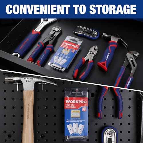WORKPRO 50-Pack Single Razor Edge Blades, Industrial Scraper Razor Blades, High Carbon Steel One Edge Razor Blades