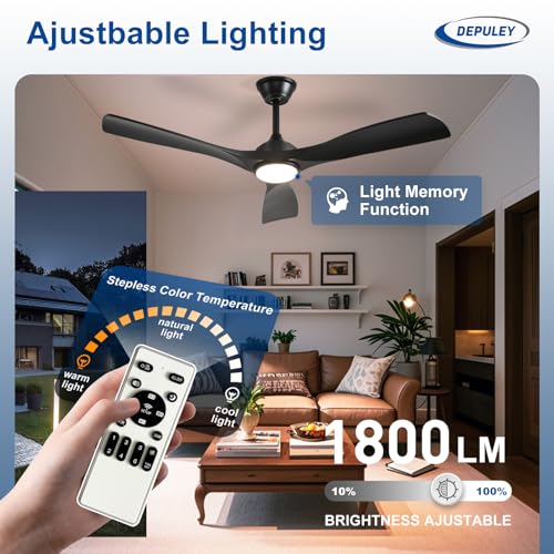 Depuley Black 52-Inch Ceiling Fan with Light, Remote, 6-Speed, Reversible for Indoor & Outdoor Patios