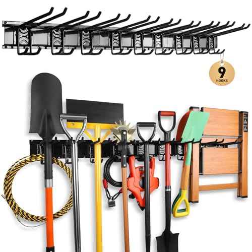 ELEAD 9-Pairs Heavy Duty Garage Tool Organizer Wall Mount Hooks, 48 Inches 730 lbs Garden Tool Organizer with Adjustable Hooks, Yard Tools Organizers for Garden, Yard, and Shed
