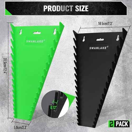 SWANLAKE GARDEN TOOLS Magnetic Wrench Organizer 2-Piece, 32-Slot Drawer Storage, SAE (1/4" to 1-1/16"), Metric (6mm to 24mm), Green and Black