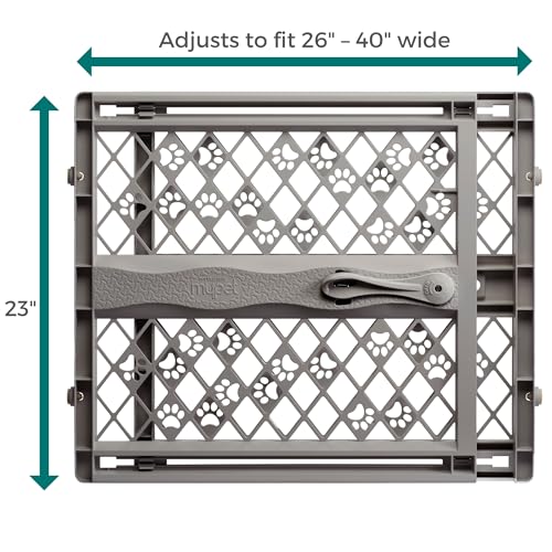 MYPET Paws Portable Pet Gate - Fieldstone Gray, 26-40" Expandable, No Tools Needed, Durable Dog Gate for Doorways, Made in USA