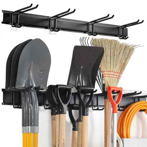 Wall Mount Tool Storage Rack, Heavy Duty Garage Storage Tool Organizer, Garden Tool Wall Hooks and Hangers, Hold Up to 350lbs (Black 6pcs)