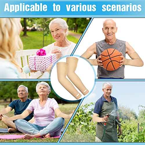 Janmercy 4 Pairs Protective Arm Sleeve for Thin Skin Elderly Skin Protector Sleeve Bruising Abrasions Arm Protection Sleeve(Nude)