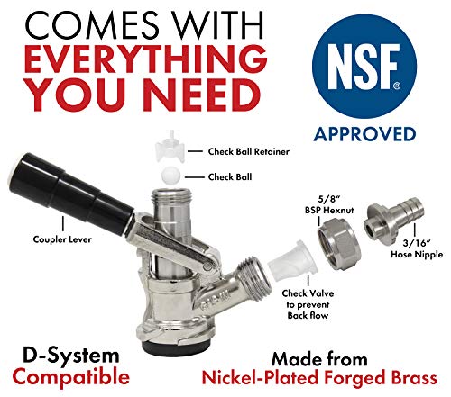 Kegco 1-Coupler D System Keg Tap (Black) – Commercial Lever-Handle, NSF