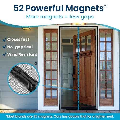 Flux Phenom Magnetic Screen Door - Bugs Out, Breeze in - 9min Install Auto-Sealing Heavy Duty Double Stitched Mesh, 52 Magnets, Hands Free Sliding & Patio Doors Net, Pet & Kid Friendly, 38 x 82 Inch