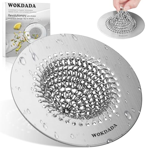WOKDADA Reversible Kitchen Sink Drain Strainer Bright Silver - Anti-Clog Flat Edge Design
