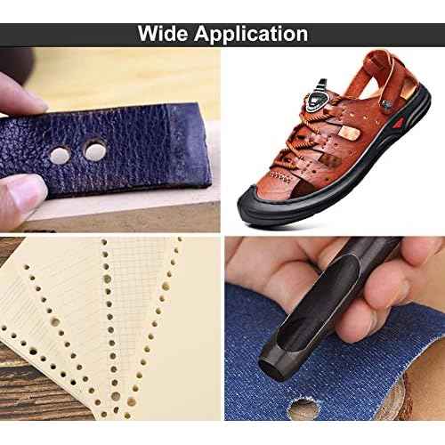 Spurtar Hollow Punch Set 6 Pieces Heavy Duty Round Leather Hole Punch Kit 1/8" 5/32" 3/16" 7/32" 1/4" 5/16" Belt Puncher for Leather Gaskets Cloth Watch Belts with Storage Bag