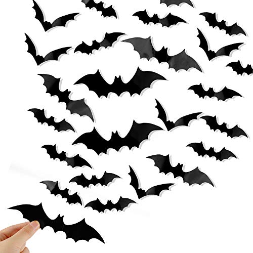 120 Pcs Halloween 3D Bat Wall Decals Waterproof Black Spider Decorations