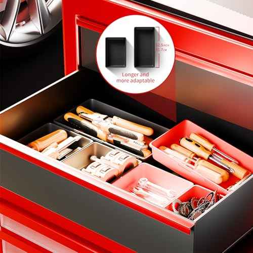 [5 Sizes] [69 PCS] Tool Drawer Organizer, Desk Tray, Rolling Chest, Toolbox (Black+Red)