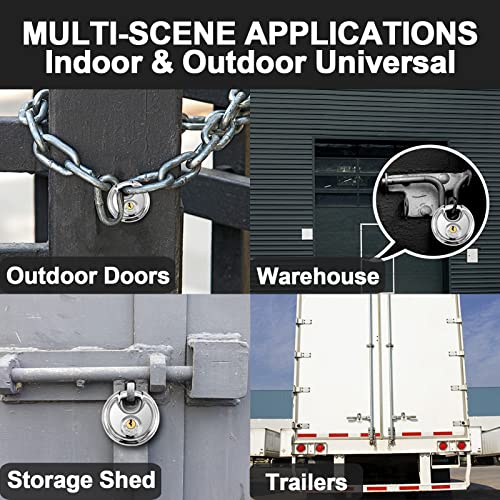 Vervida¢ç Keyed Padlock 70mm Waterproof Stainless Steel, 3/8 Inch Shackle Heavy-Duty Round Outdoor Lock for Storage Units & Garages 4-Pack with 12 Keys (Keyed Different)