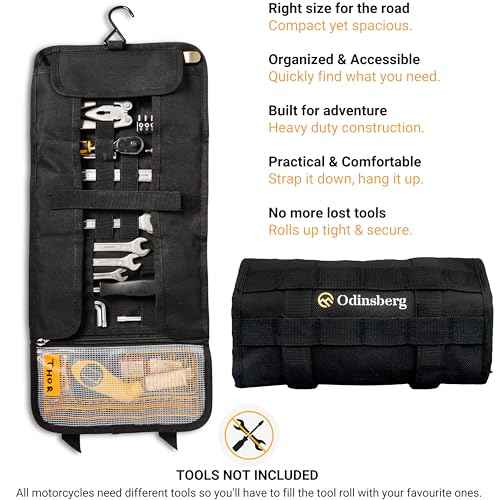 ODINSBERG Motorcycle Tool Roll Bag Tools NOT Included - Small Tool Bag Wrench Roll Up Tool Bag Organizer Pouch Wrap Motorcycle Tool Kit Box For Harley Enduro Dirt Bike UTV Motorcycle Accessories Gear
