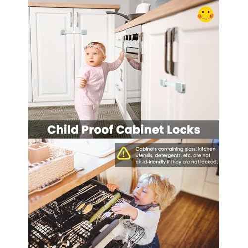 2 Pack Baby Proofing Safety Locks Child Safe for Cabinet Drawer Fridge Oven Dishwasher Doors, Toilet Seat & Lid, Adjustable Furniture Latches and Straps, 3M Adhesive No Drilling Button,Unlock Design