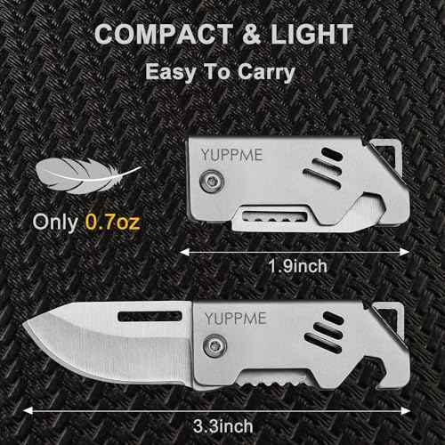 2-Pack Mini Keychain Knife, Small Folding Pocket Knives for Men Women, Portable Cute Box Cutter with Bottle Opener