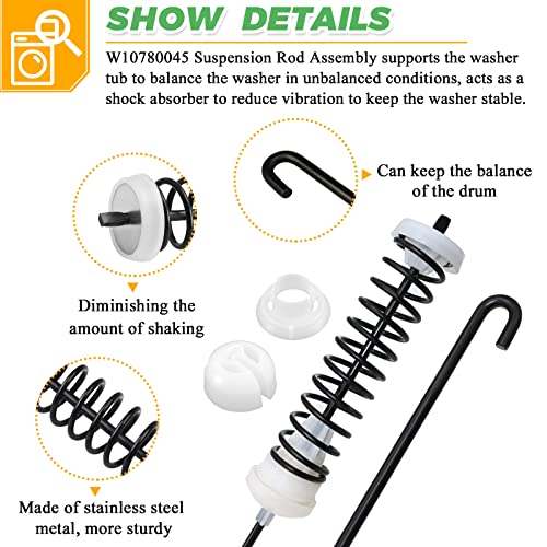Techecook W10780045 Washer Suspension Rod Kit (4 Pack) for Whirlpool/Kenmore Amana