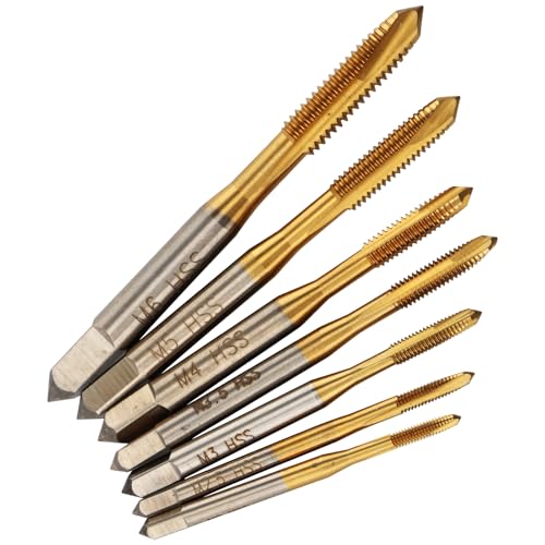 7 Pack Spiral Point Tap Set, M2 M2.5 M3 M3.5 M4 M5 M6 Metric Thread Screw Taps,Titanium Coated High Speed Steel HSS6542 Machine Tapping Threading Repair Tool(Size:7pcs)