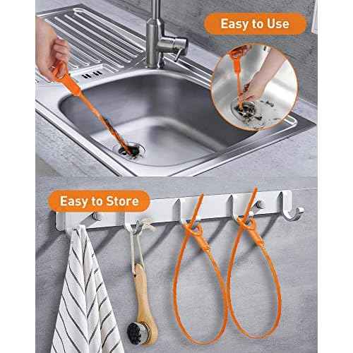 25 Inch Snake Drain Clog Remover Tool, 6PCS Hair Drain Cleaner Tool, Hair Cather Shower Drain Tool, Drain Auger hair Cleaning Tool for Shower Kitchen Sink Bath Tub Bathroom