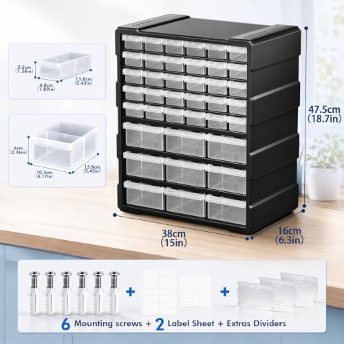 SSRTK 39-Drawer Craft Organizer with Dividers, Labels & Wall Mount Option
