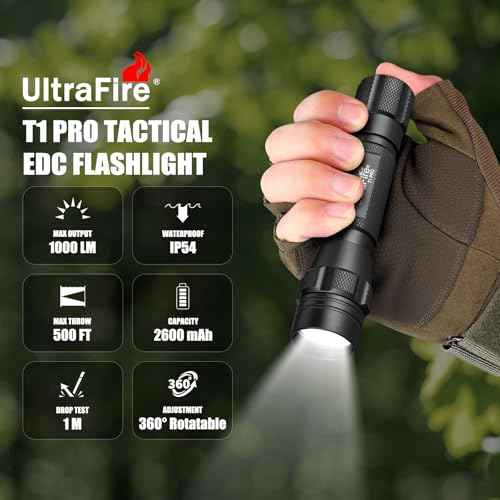 ULTRAFIRE 1000 High Lumen Tactical EDC Flashlight with Holster,Single Mode Police Flashlight with Belt Holder,Bright Law Enforcement Flashlight with Holster for Duty Belt T1 PRO