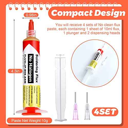 Treela 4 Set 8341 No Clean Solder Flux Paste 10cc Tacky Solder Flux Syringe 40ml Pneumatic Dispenser with Plunger and Dispensing Tip for Electronics Soldering PCB IC Cellphone CPU LED Bga Repairing