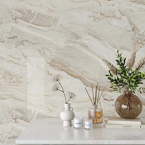 VEELIKE Beige Gold 15.7x118 Inch Marble Contact Paper Peel & Stick Waterproof Vinyl Roll