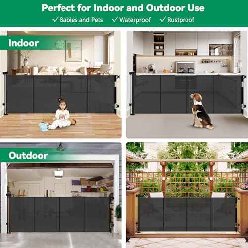 Reinforced 85" Wide Retractable Baby Gates Extra Wide Retractable Dog Gate with Support Rods ? Prevent Crawling Under, Indoor Wide Baby Gate Outdoor Retractable Gate, Puppy Gates for The House, Black