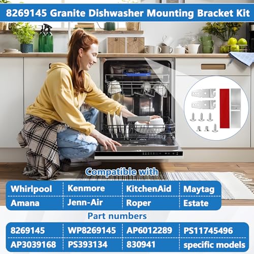 BigHead 8269145 Granite Countertop Dishwasher Mounting Bracket Kit — 2 Sets, Pre-Attached Self-Adhesive Pads Included