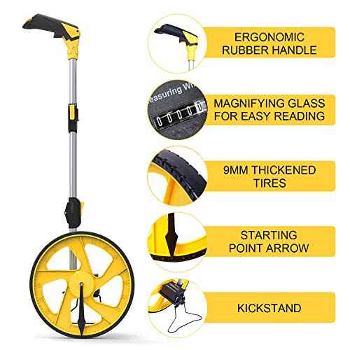 Zozen Measuring Wheel in Feet and Inches, Mechanical/Double Collapsible/One Key to Reset/Kickstand to Keep Stand/Starting Point Arrow and Cloth Carrying Bag, 0-9,999 Ft Measure Wheel.