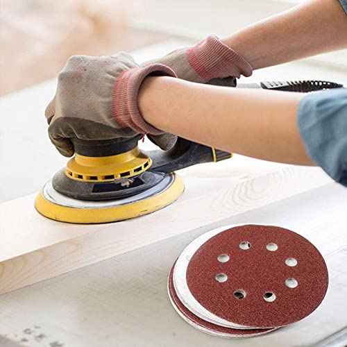 Auniwaig 10PCS 7 Inch 8 Hole Hook and Loop Sanding Discs 80 Grits, Aluminum Oxide Round Flocking Sandpaper for Random Orbit Sander Polishing Accessories