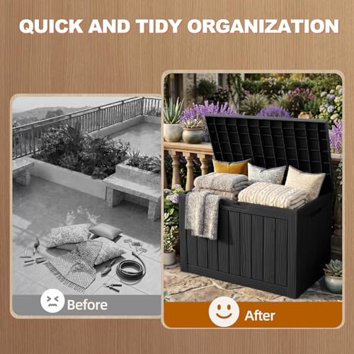 EFU 60 Gallon Waterproof Outdoor Storage Box Black - Weatherproof Resin Deck Bin