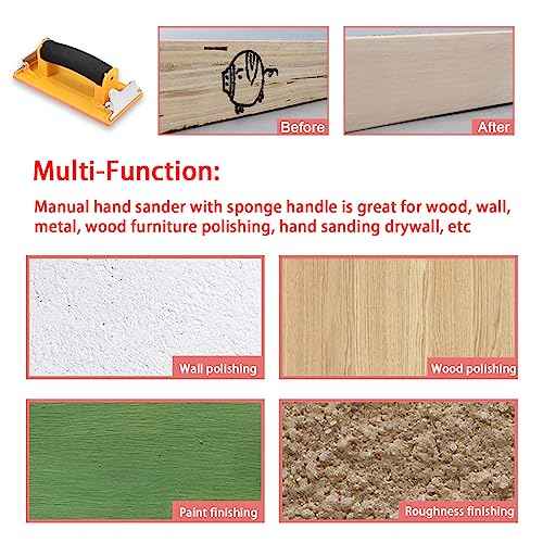 Sandpaper Holder with Sponge Handle, 36 Pack 120 to 3000 Assorted Grit Dry & Wet Sandpaper with 1 Pack Hand Sander, Manual Hand Sanding Block for Drywall Wood Metal Furniture Polishing