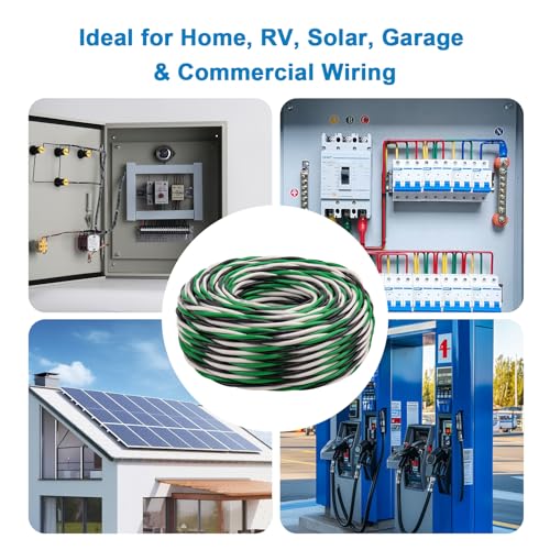 50FT 12 AWG THHN Wire Set - Black White Green Stranded Copper Conductors
