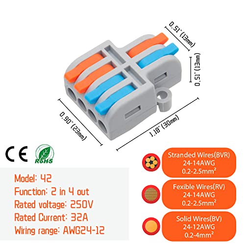 10Pcs Lever Wire Connectors for Electrical Wiring 24-12 AWG, Quick Install