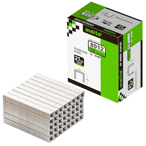 Meite 21 Gauge 1/2-Inch Crown Upholstery Staples 10,000 Counts Stainless Steel