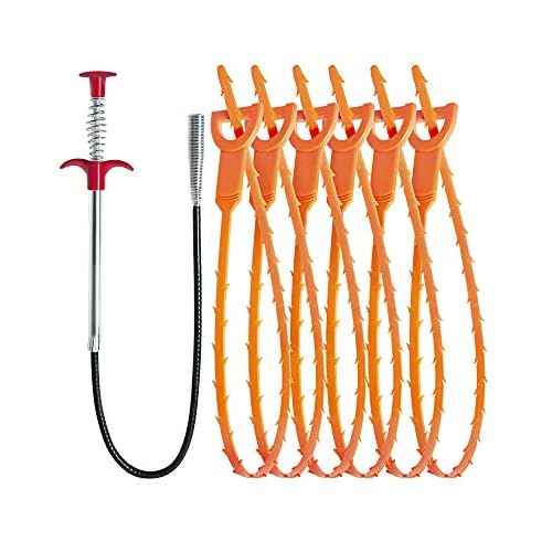 Hair Drain Clog Remover Tool ? 6 ¡¿ 25-Inch Sink Snake + 1 ¡¿ 24-Inch Drain Cleaner Tool, Plumbing Snake for Shower, Toilet, Kitchen Sink & Tub ? 7-Piece Hair Removal Tool Set