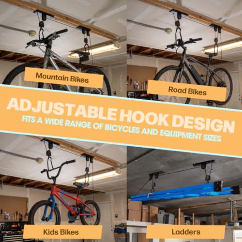 2-Pack Bicycle Hoist Garage Storage Lift with 100 lb Capacity - Rad Cycle