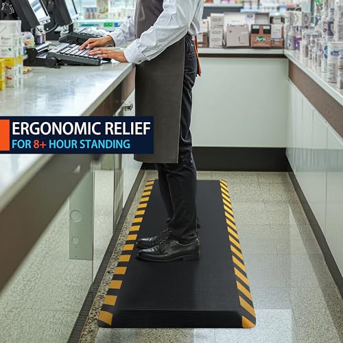 FEATOL 0.9 Inch Yellow Border Anti-Fatigue Standing Mat 39"L x 20"W