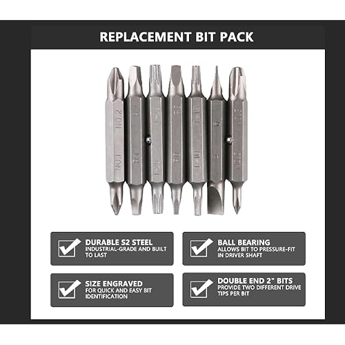 1/4 Hex Magnetic Screwdriver Bit Set for Drill | 14-IN-1 Replacement Bit Pack | 7 double-ended bits | Replacement of ratchet screwdriver drill bit |¨ù" Hex Shaft ¡¢Star, Flat
