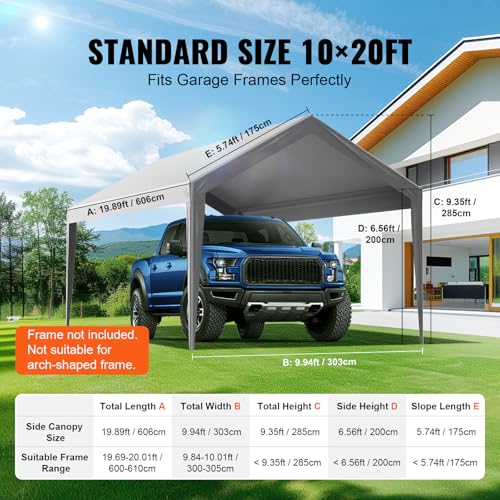 Gray VEVOR 10x20 ft Carport Replacement Canopy Cover Waterproof UV Shelter