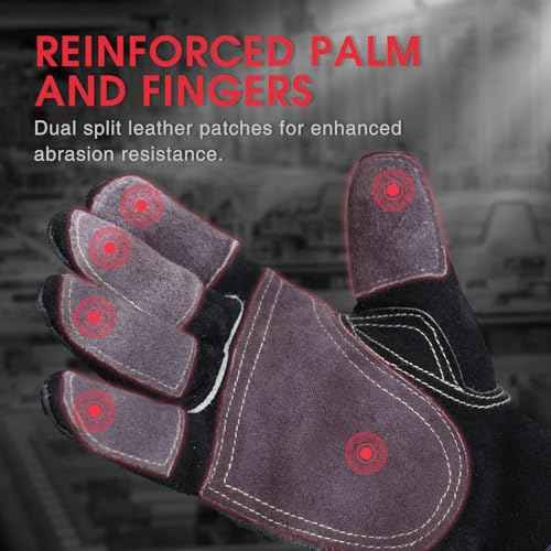 YESWELDER Leather Work Gloves for Men or Women£¬Suitable for welding & gardening etc. Cowhide leather with cotton lining, wrist closure, grippy and durable.Reinforced palm and finger,Black-gray L